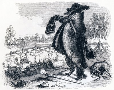 Der Wolf, der zum Hirten wurde - Fabeln von La Fontaine von Grandville