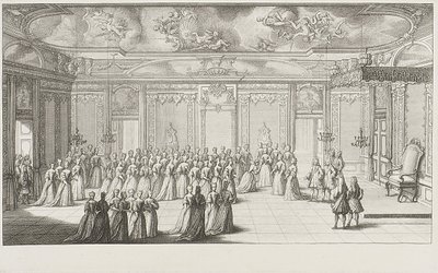 Der Audienzsaal während des Empfangs der Braut im Dresdner Schloss am 2. September 1719 von Gerard Jean Baptiste Scotin