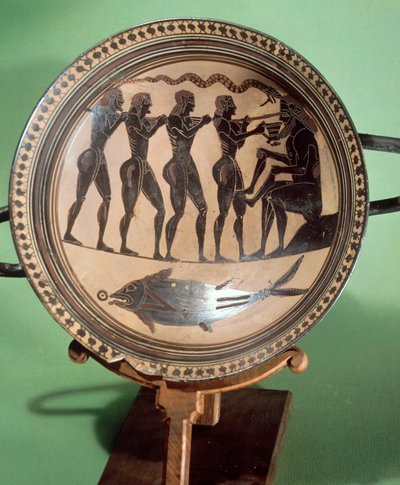 Becher, der Odysseus zeigt, wie er Polyphem blendet, schwarzfigurige Keramik, griechische Zivilisation, 6. Jahrhundert v. Chr. von Greek