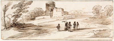 Landschaft mit Burg und Figuren von Guercino