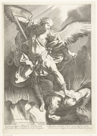 Der Erzengel St. Michael besiegt den Teufel, graviert von Pieter de Bailliu, 1623-60 von Guido Reni