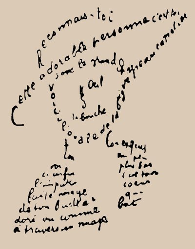 Calligramm „Reconnais-toi“ Gedicht an Louise de Coligny-Chatillon, 9. Februar 1915 von Guillaume Apollinaire