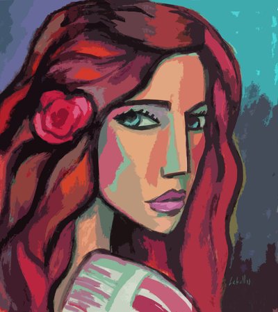 Mädchen mit Blume im Haar von Guillermo Martí Ceballos