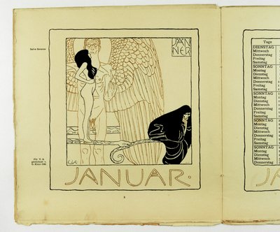 Kalenderseite für Januar 1901 von Gustav Klimt