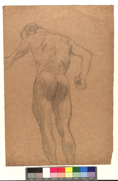 Männlicher Rückenakt in Untersicht von Gustav Klimt