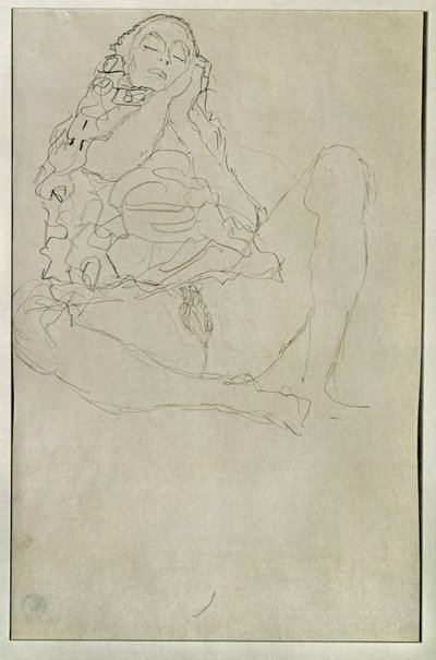 Sitzender Halbakt mit geschlossenen Augen von Gustav Klimt