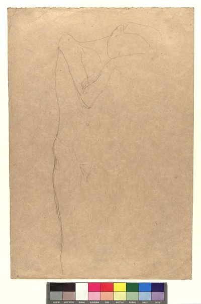 Studie zu einem stehenden weiblichen Akt, die Hände an die Wange gelegt von Gustav Klimt