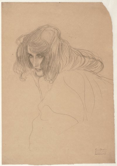 Studie eines Frauenkopfes im Dreiviertelprofil, Studie für Unkeuschheit im Beethovenfries, um 1901-1902 von Gustav Klimt