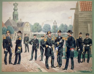 Offiziere der dänischen Marine an der Akademie. Aquarell von Gustav Brock von Gustave Brock