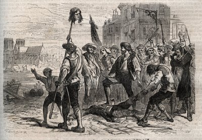 Französische Revolution: Tod von Jacques de Flesselles, Graf von Brégy (1730-1789), französischer Verwalter, prévôt des marchands sur les degrés de l