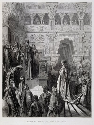 König Salomo empfängt die Königin von Saba, Illustration aus der Dore-Bibel von Gustave Dore