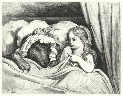 Le Petit Chaperon Rouge; Rotkäppchen (Gravur) von Gustave Dore