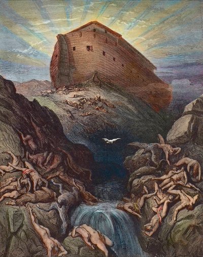 Noah sendet eine Taube zur Erde - Noah sendet die Taube aus der Arche, Gravur von Gustave Doré (1832-1883) von Gustave Dore