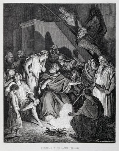 Der heilige Petrus verleugnet Christus, Illustration aus der Dore-Bibel von Gustave Dore
