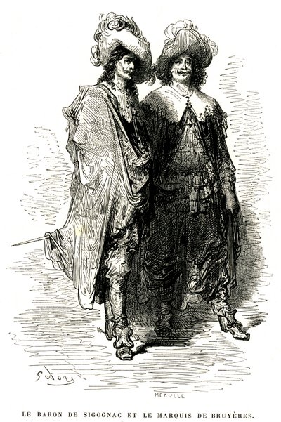 Der Baron de Sigognac und der Marquis de Bruyeres. Stich von Gustave Doré zur Illustration von Théophile Gautiers Roman „Le capitaine Fracasse“, Ausgabe Charpentier 1863. von Gustave Dore