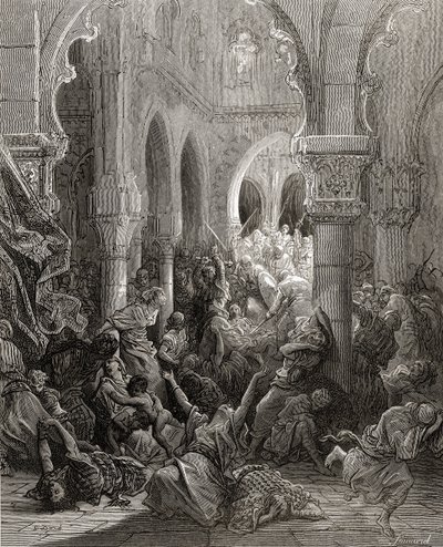 Die Kreuzfahrer massakrieren die Einwohner von Caesarea, Illustration aus 