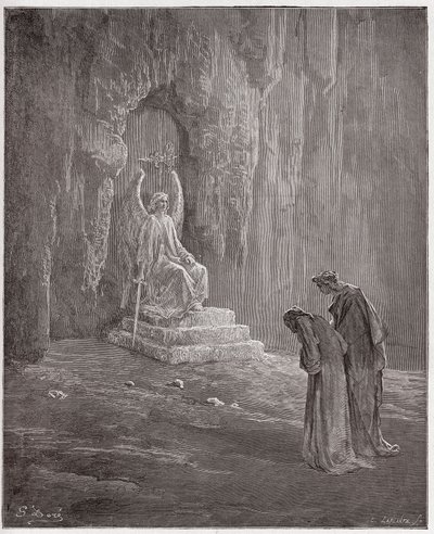 Die Göttliche Komödie, Purgatorio, Gesang 9: Dante und Virgil an den Toren des Fegefeuers - von Dante Alighieri (1265-1321) - Illustration von Gustave Doré (1832-1883) von Gustave Dore