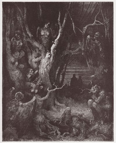 Die Göttliche Komödie, Inferno, Gesang 13: Die Harpyien im Wald der Selbstmörder - von Dante Alighieri (1265-1321) - Illustration von Gustave Doré (1832-1883) von Gustave Dore