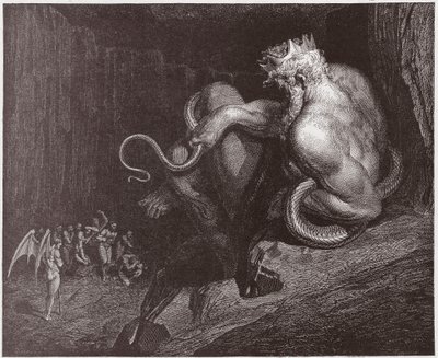 Die Göttliche Komödie, Inferno, Gesang 5: Minos richtet über die Vergehen und schickt die Seelen - von Dante Alighieri (1265-1321) - Illustration von Gustave Doré (1832-1883) von Gustave Dore