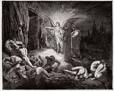 Die Göttliche Komödie, Inferno, Gesang 9: Der Engel öffnet die Tore (Illustration von Gustave Doré) von Gustave Dore