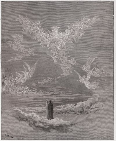 Die Göttliche Komödie (La Divina Commedia), Paradiso, Gesang 19: Die seligen Seelen bilden einen Adler am Himmel - von Dante Alighieri - Illustration von Gustave Dore von Gustave Dore