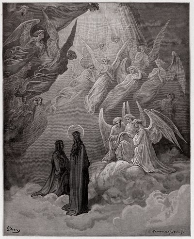 Die Göttliche Komödie, Paradiso, Gesang 20: Die leuchtenden Seelen singen (Illustration von Gustave Doré) von Gustave Dore