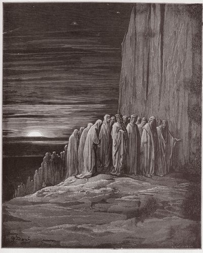 Die Göttliche Komödie, Purgatorio, Gesang 18: Die Menge der Faulen (Illustration von Gustave Doré) von Gustave Dore