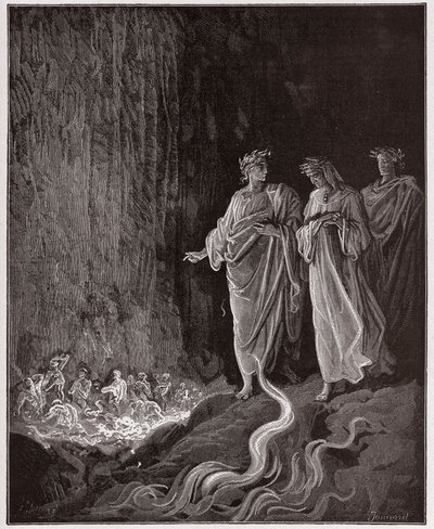 Die Göttliche Komödie (La Divina Commedia), Purgatorio, Gesang 25: Die Dichter im siebten Kreis - von Dante Alighieri - Illustration von Gustave Dore von Gustave Dore