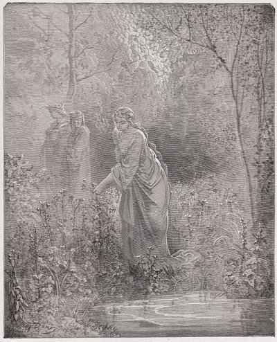 Die Göttliche Komödie, Purgatorio, Gesang 27: Dantes Traum von Leah auf der Wiese - von Dante Alighieri (1265-1321) - Illustration von Gustave Doré (1832-1883) von Gustave Dore