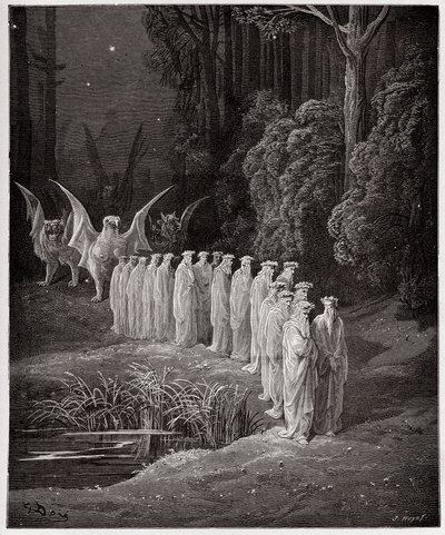 Die Göttliche Komödie (La Divina Commedia), Purgatorio, Gesang 29: Die 24 Ältesten in der apokalyptischen Prozession - von Dante Alighieri - Illustration von Gustave Dore von Gustave Dore