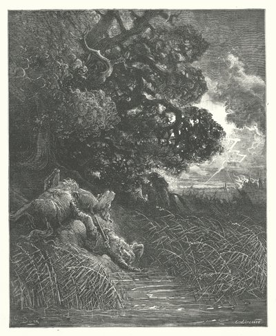 Die Fabeln von La Fontaine: Die Eiche und das Schilfrohr (Gravur) von Gustave Dore