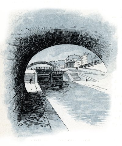 Die Schleusen des Canal Saint-Martin, Paris, aus „La Seine à travers Paris“ von Saint-Juirs von Gustave Fraipont