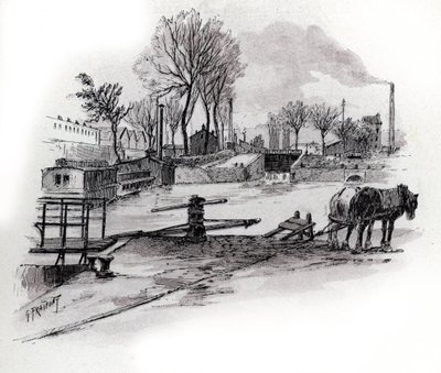 Ansicht des Canal Saint-Denis und Quai de la Gironde in La Villette, Paris Zeichnung von Gustave Fraipont (1849-1923) aus Saint-Juirs von Gustave Fraipont
