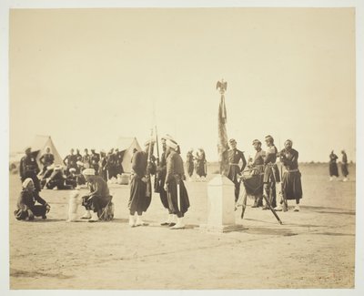 Die gehisste Flagge des Zouaven-Regiments, Camp de Châlons, 1857 von Gustave Le Gray