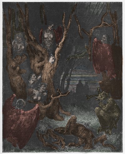 Inferno, Gesang 13: Die Harpyien im Wald der Selbstmörder (Illustration aus Die Göttliche Komödie von Dante Alighieri, 1885) von Gustave after Dore