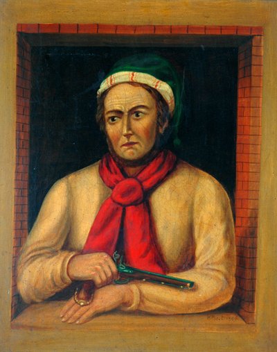 Mann mit einer Waffe, der aus einem Fenster schaut, 1865 von H. Hurst