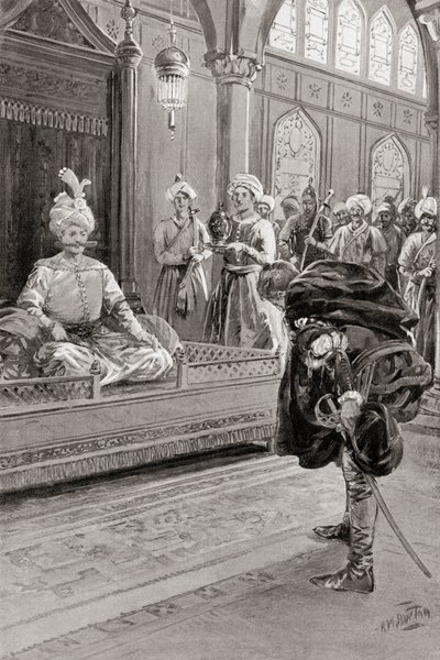 Sir Anthony Shirley besucht den Hof von Schah Abbas dem Großen, Persien im Jahr 1599, aus Hutchinsons Geschichte der Nationen, veröffentlicht 1915 von H. M. (after) Burton