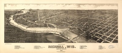 Vogelperspektive von Merrill, Wis., Bezirkssitz Lincoln Co. 1883 von H. Wellge