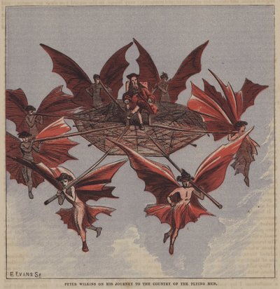 Peter Wilkins auf seiner Reise ins Land der fliegenden Männer von after Hablot Knight Browne