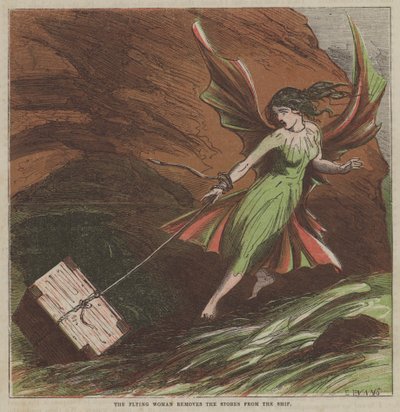 Die fliegende Frau entfernt die Vorräte vom Schiff von after Hablot Knight Browne