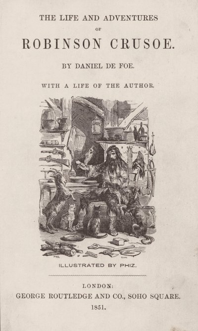 Titelseite für Das Leben und die Abenteuer von Robinson Crusoe von after Hablot Knight Browne
