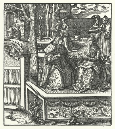 Erzherzog Maximilian von Österreich und seine Frau, Maria von Burgund, lehren sich gegenseitig ihre jeweiligen Sprachen von Hans (after) Burgkmair