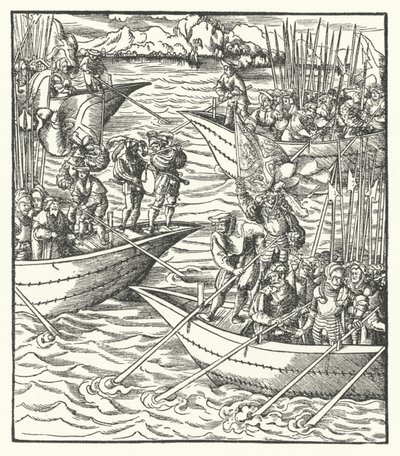Schiffe mit deutschen und französischen Soldaten vor Livorno, Italien von Hans (after) Burgkmair