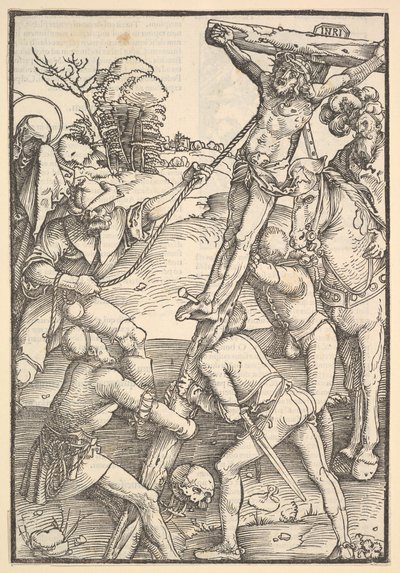 Die Kreuzaufrichtung (Rückseite: Die Kreuzaufrichtung, aus Speculum Passionis Domini) von Hans Baldung