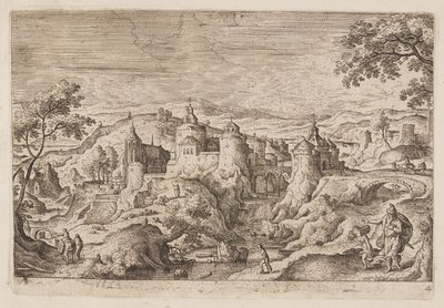 Tafel 4, aus Landschaften mit Szenen aus dem Alten und Neuen Testament und Ovids Metamorphosen von Hans Bol