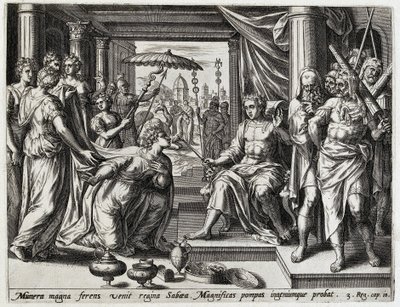 Salomo empfängt die Königin von Saba (Geschichte von Salomo) von Hans Collaert (I) (attributed to)
