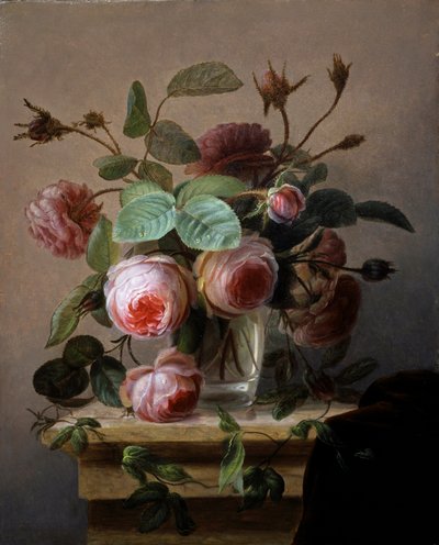 Stillleben mit rosa Rosen in einer Glasvase. von Hans Hermann