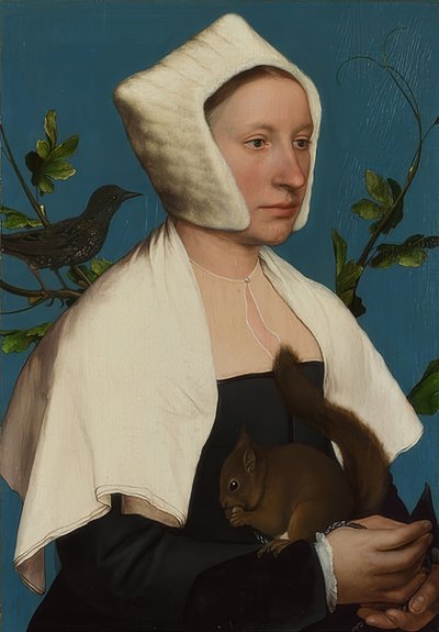 Dame mit Eichhörnchen und Star (Anne Lovell?) von Hans Holbein der Jüngere