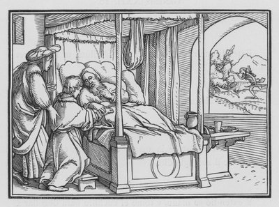 Jakob täuscht seinen Vater und erhält den Segen, Genesis XXVII, 21 von Hans Holbein der Jüngere