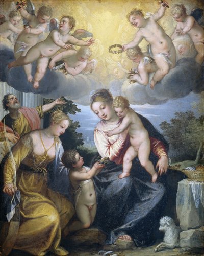 Jungfrau und Kind mit dem jungen Johannes dem Täufer und der Heiligen Katharina von Hans I or Johann Rottenhammer